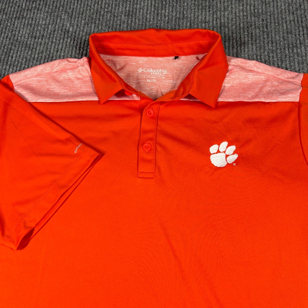 Columbia Golf Shirt Mens XL Clemson Tigers Polo Orange Short Sleeve Omni-Wick